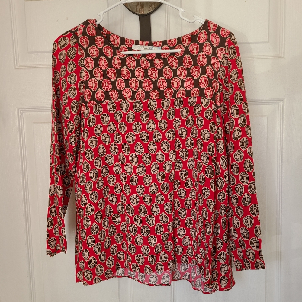 (523) Boden Woman's Long Sleeve Printed Blouse, Size: 4P Color: Red-Brown